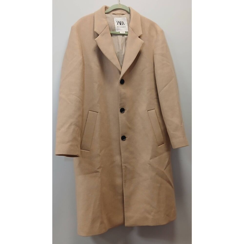 Zara mens man ss23 medium wool long coat tan camel brown jacket